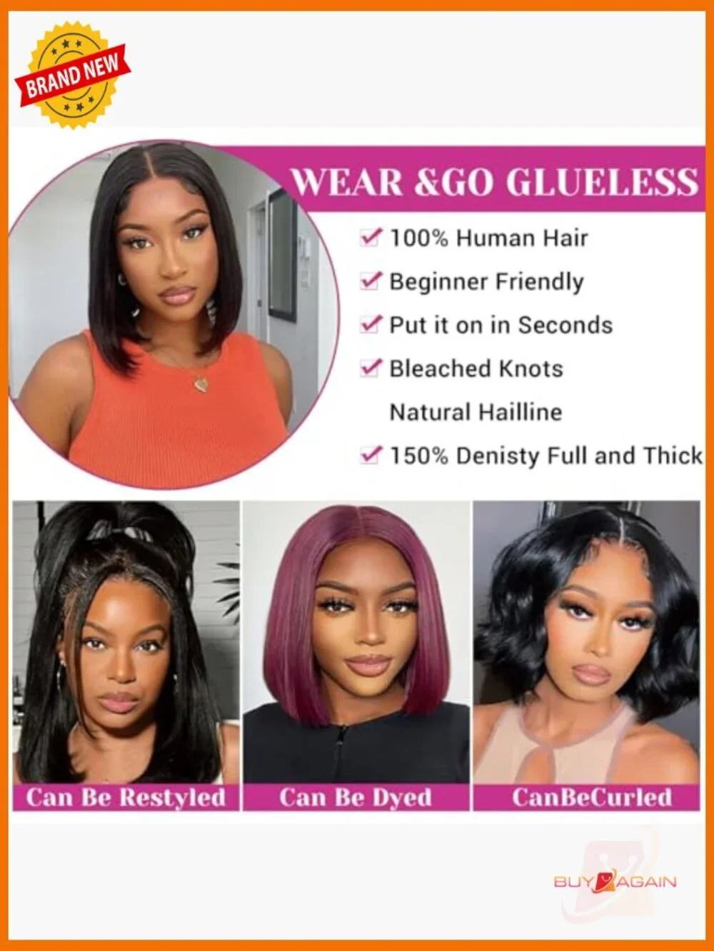5x5 HD Lace Front Bob Wig Human Hair Pre Plucked Straight 150% Density 14 Inch
